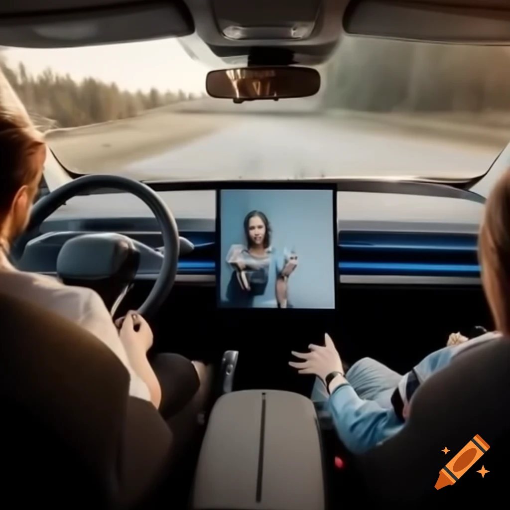 Family driving new electric car