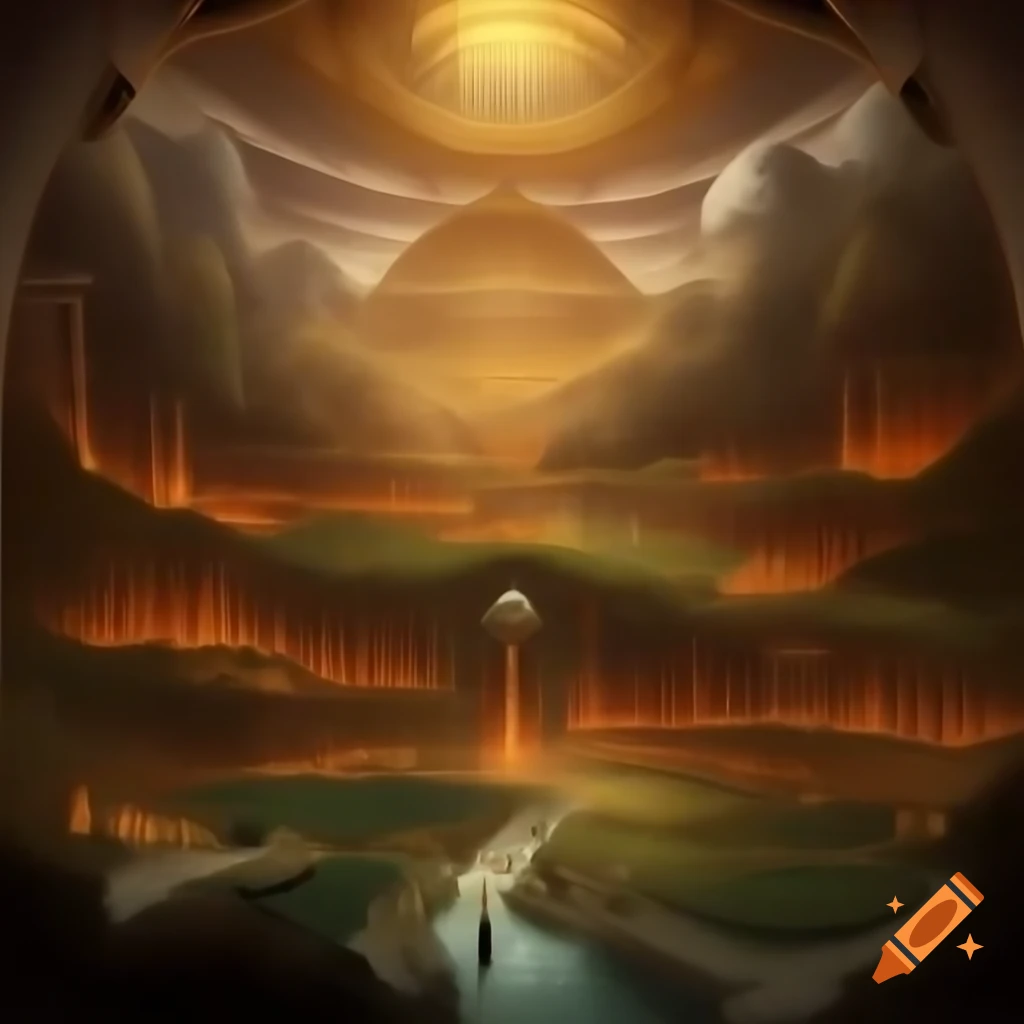 Grand diptych painting of Elysium and Tartarus representing afterlife realms