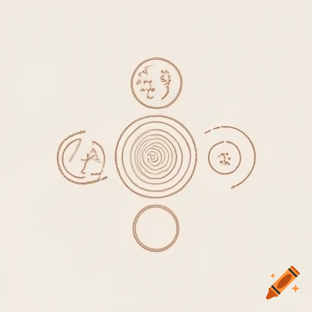 Minimalistic tantric art with mystical symbols on white background