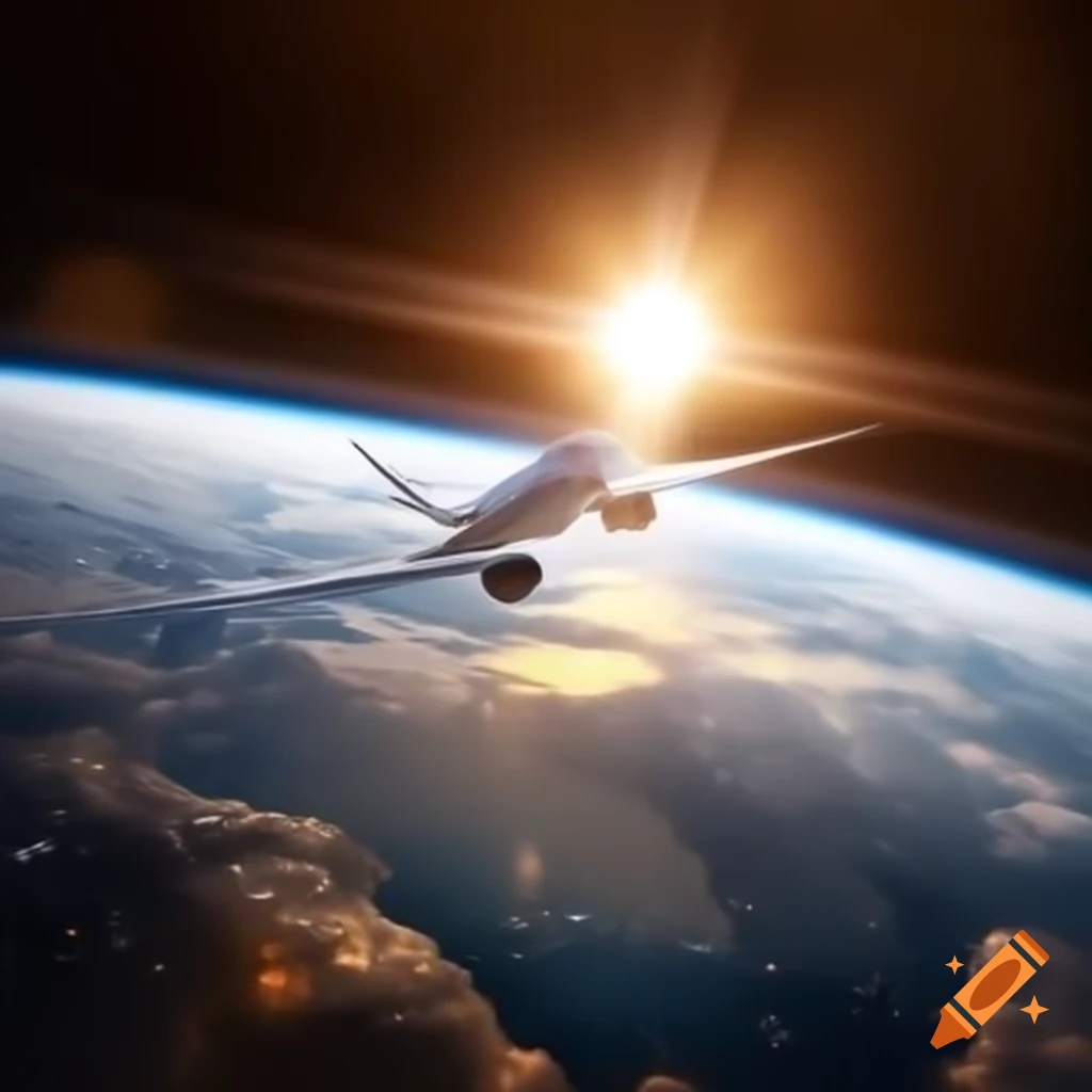 Earth from space during golden hour with Boeing 787 in flight