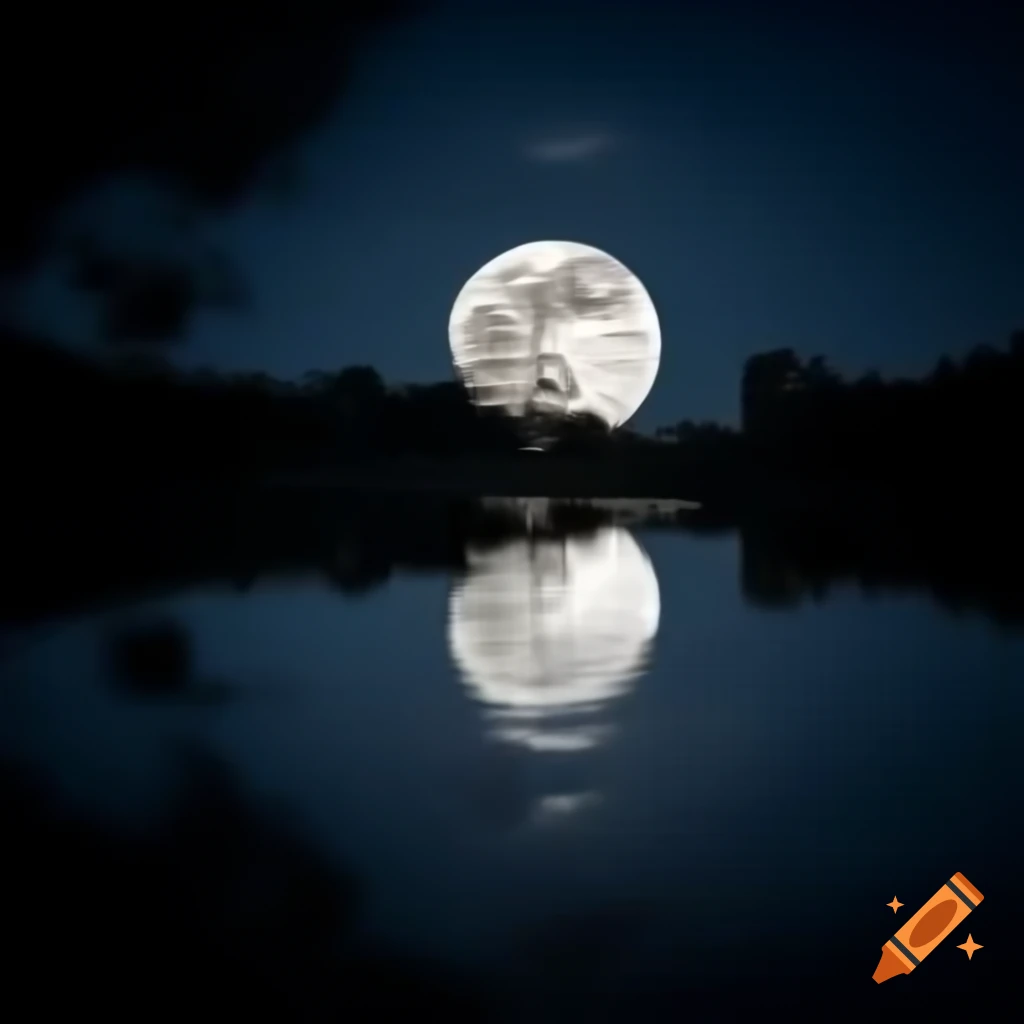 Full moon reflecting on a calm river