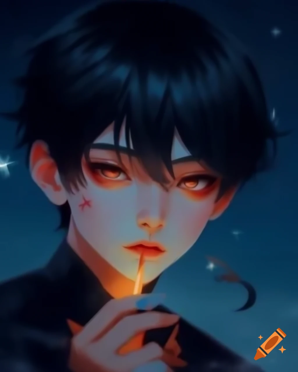 Detailed anime-style boy with short black hair and dramatic expression