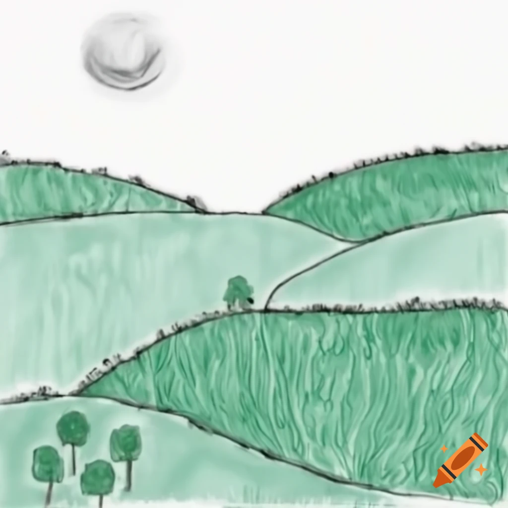Childlike drawing of a landscape