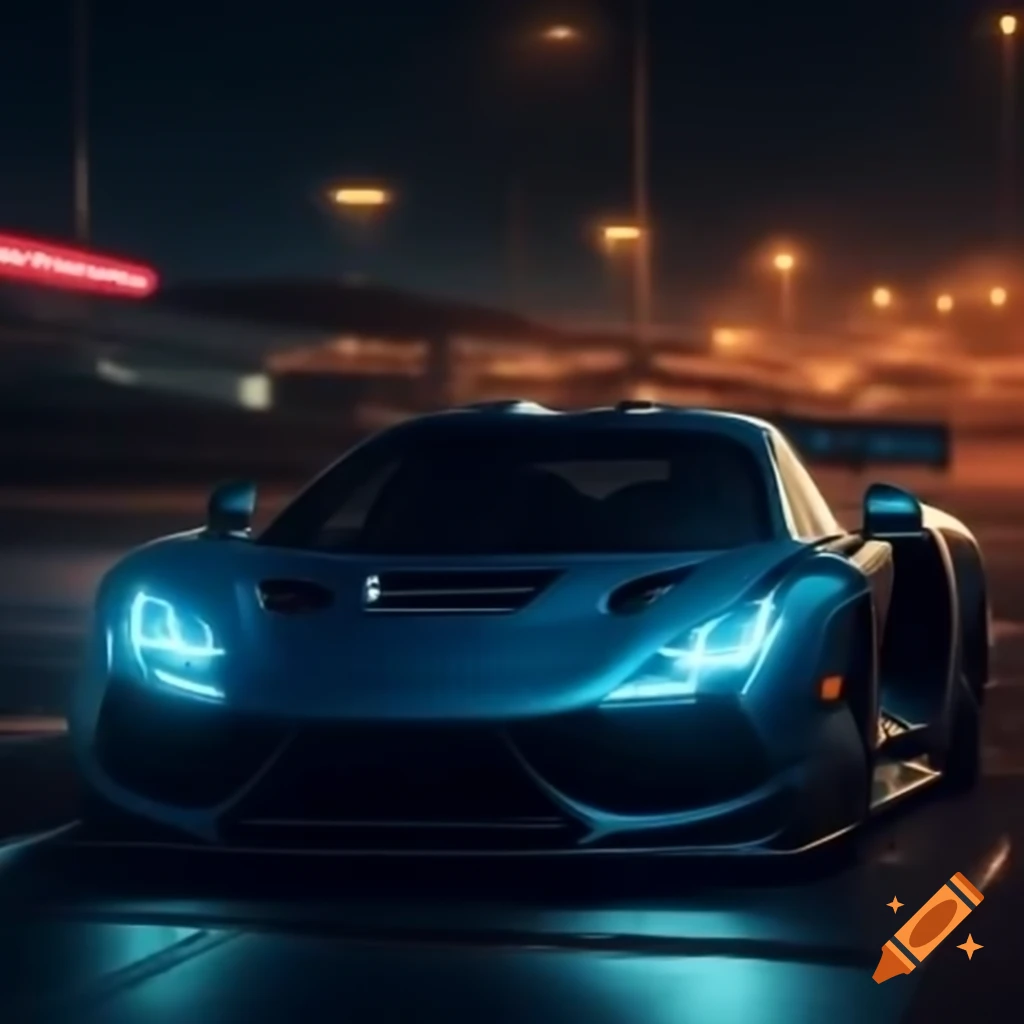 Sleek sports car at night