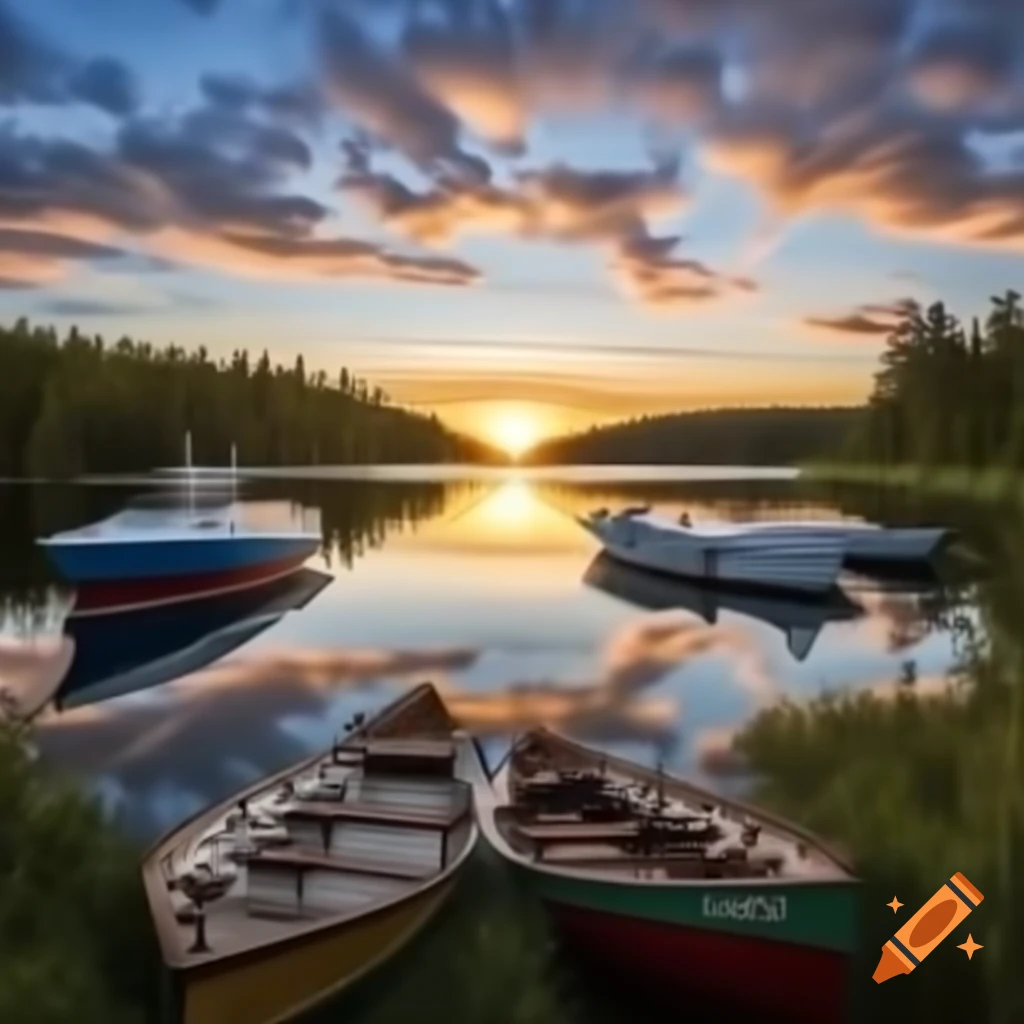 Background artwork for flyer featuring boats on Great Lakes at sunrise