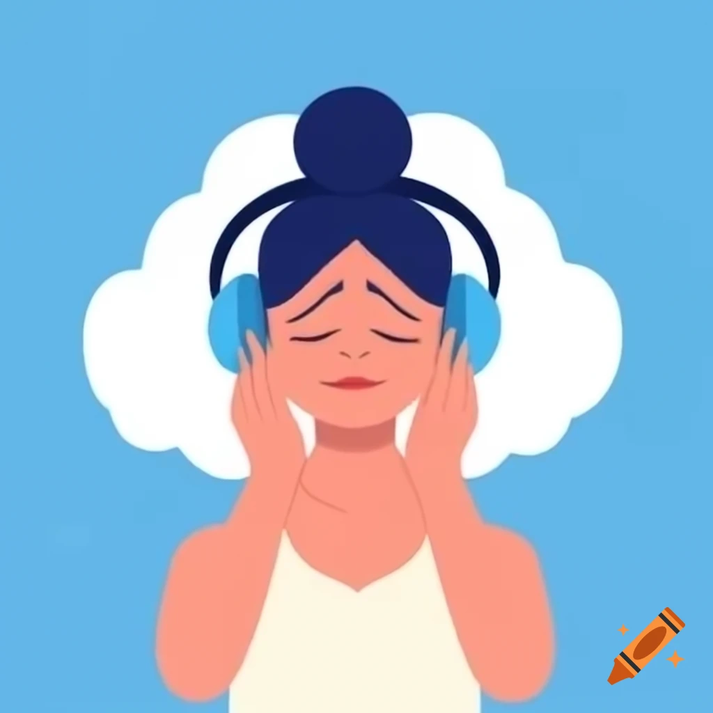 Person with headphones smiling peacefully, colorful waves of emotion representing music