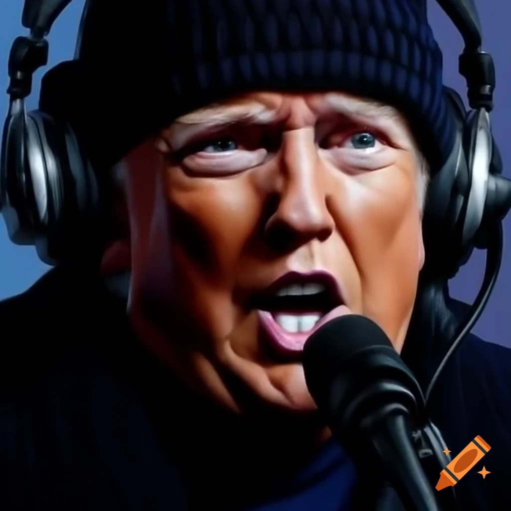 Conspiracy theorist influencer with headphones and microphone live streaming