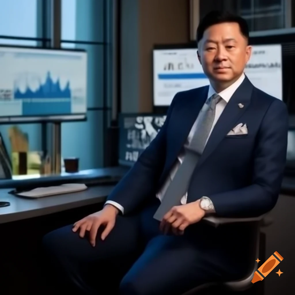 Character design of hedge fund manager in tailored suit with white shirt and silk tie