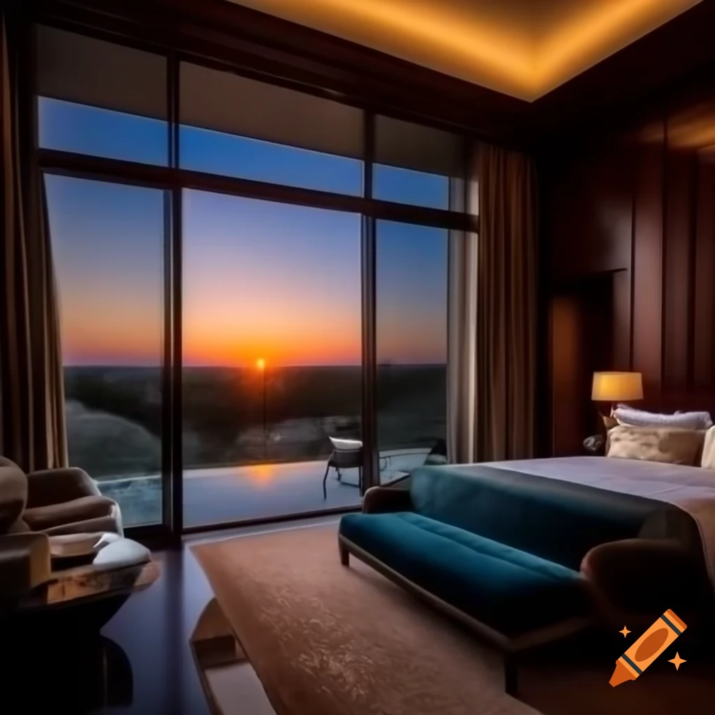 Luxurious master bedroom with plush oversized headboard and soft bedding