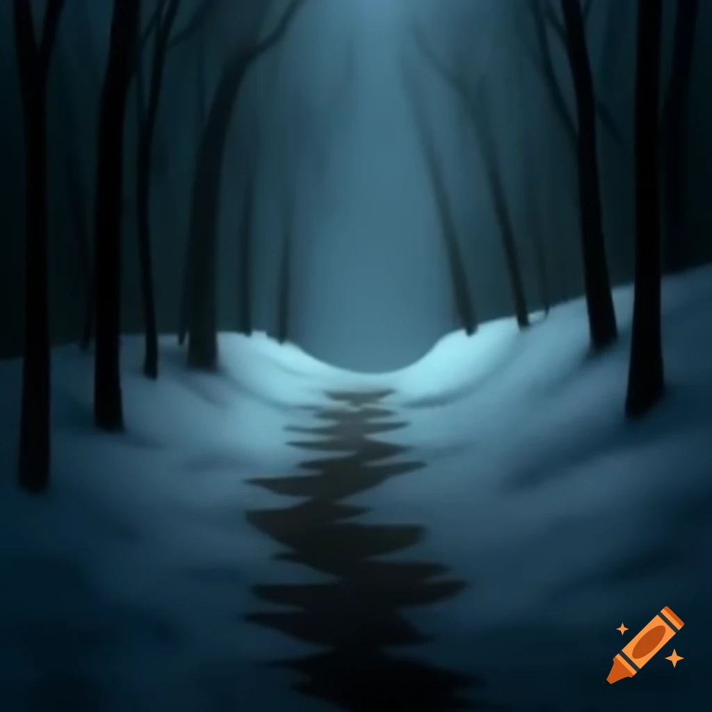 Eerie winter path illustration with dark atmosphere