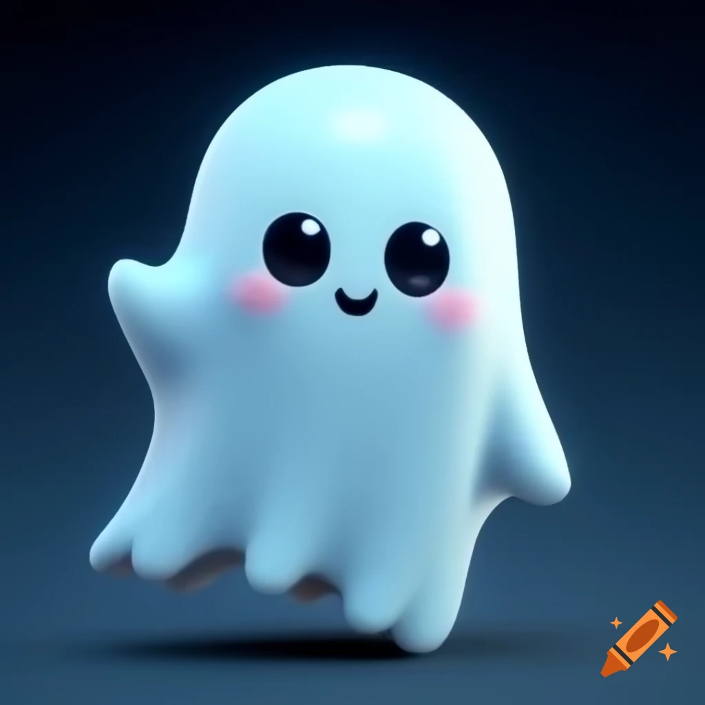 3D illustration of a cute bluish ghost in casual art style