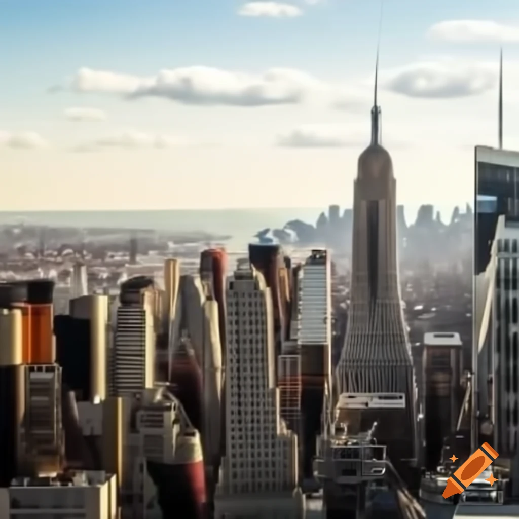 Colorful panoramic landscape view of New York with continent outlines and inspirational quote