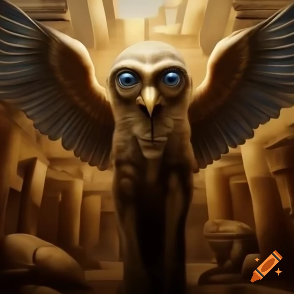 Majestic being with eye for a head and wings in Egyptian village