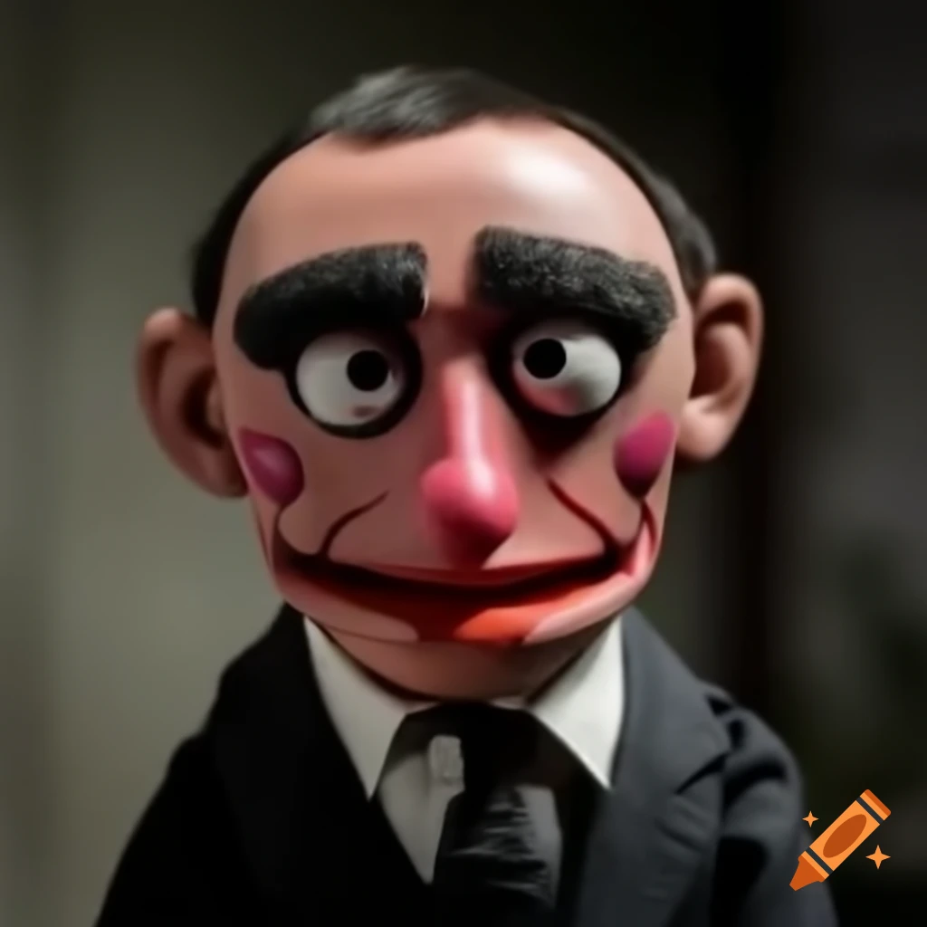 Killer clown resembling Muppet character, inspired by Banksy, Matt Groening, and Hundertwasser