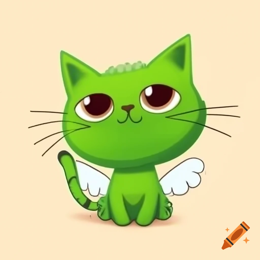 Cartoon of a green cat with wings