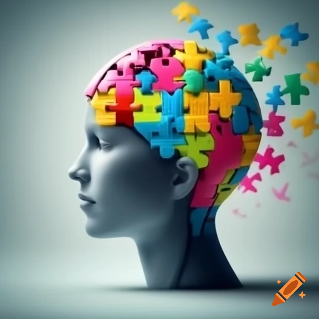 Stylized brain with colorful puzzle pieces, modern design for YouTube profile