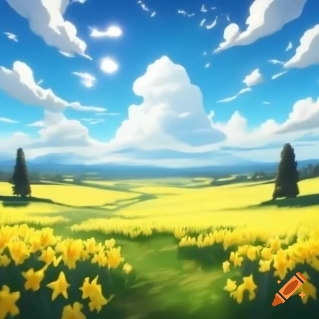 Serene landscape with rolling hills and distant figure floating above
