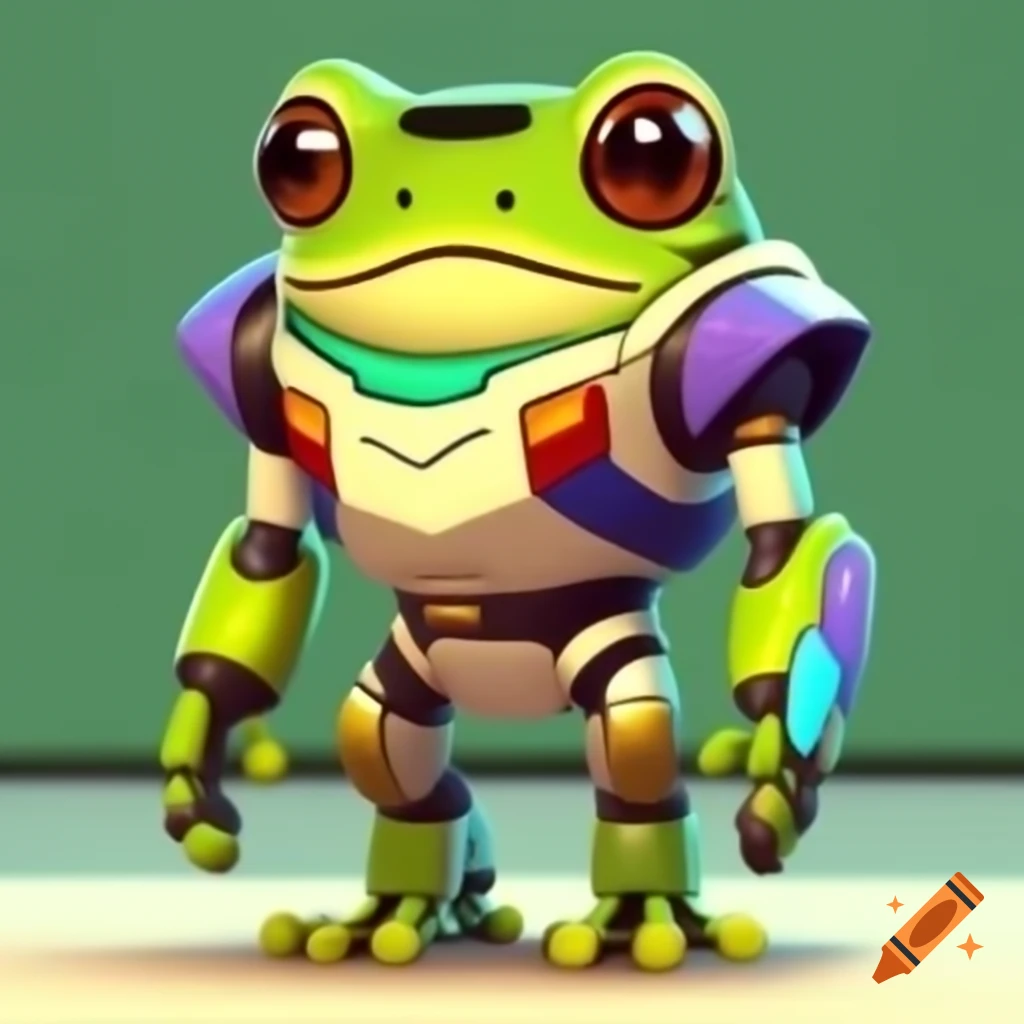 Cartoon frog voltron robot standing upright on two legs