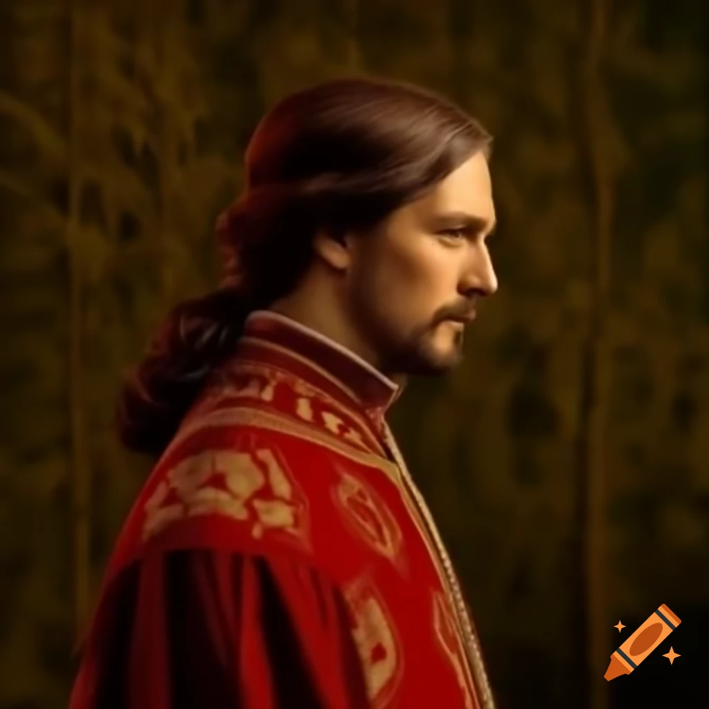 Late Renaissance nobility attire in red and gold