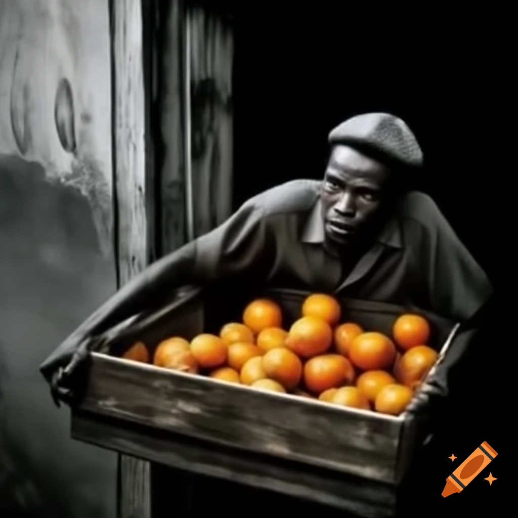 Individual taking crate of oranges