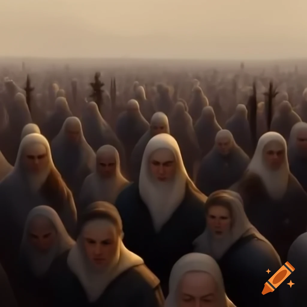 Crowd of people walking gently in outer space