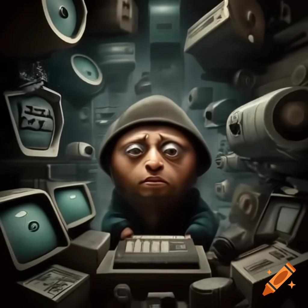 Poster depicting collection of machines in an abyss with a sad tone