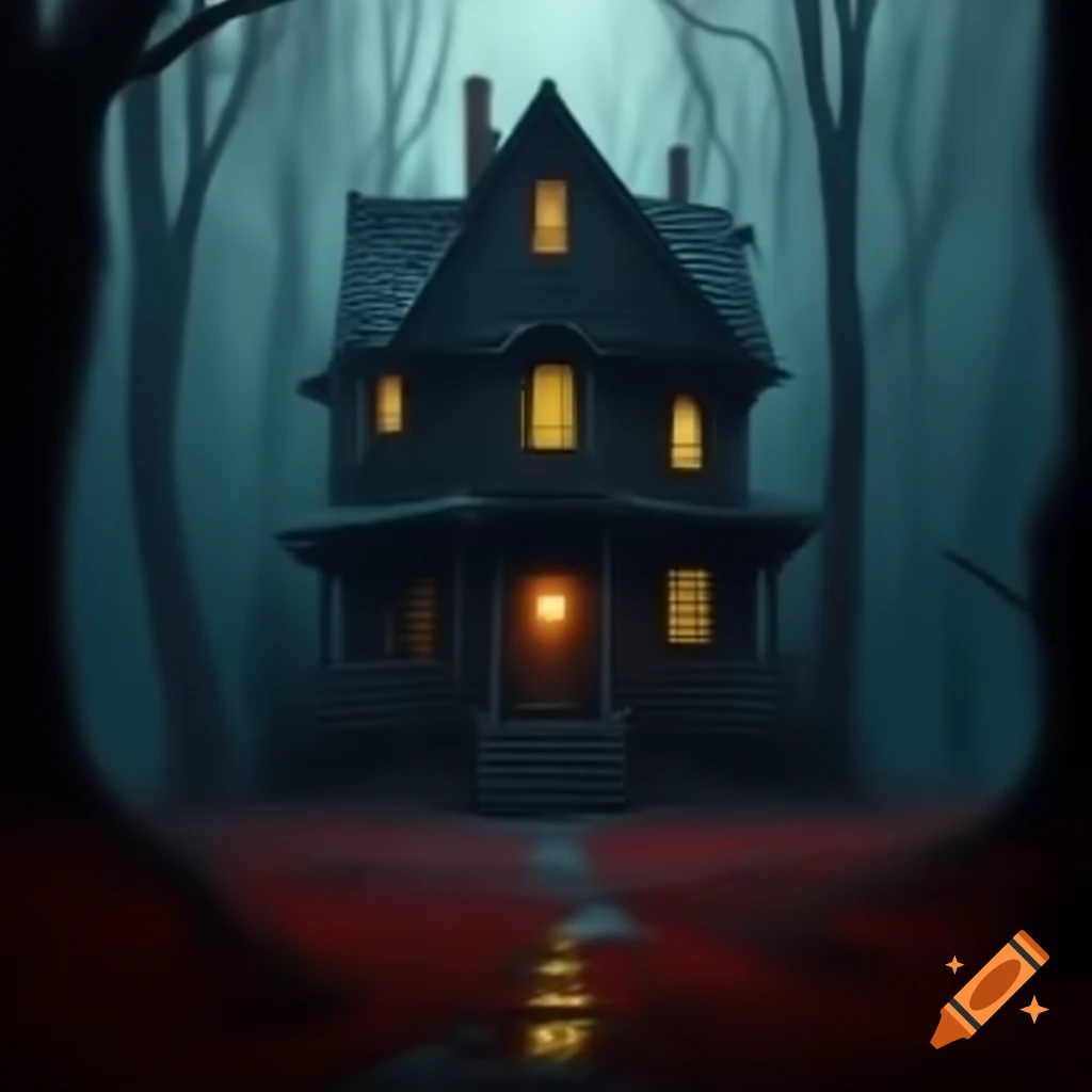 Eerie horror house design with dark atmosphere and ominous details