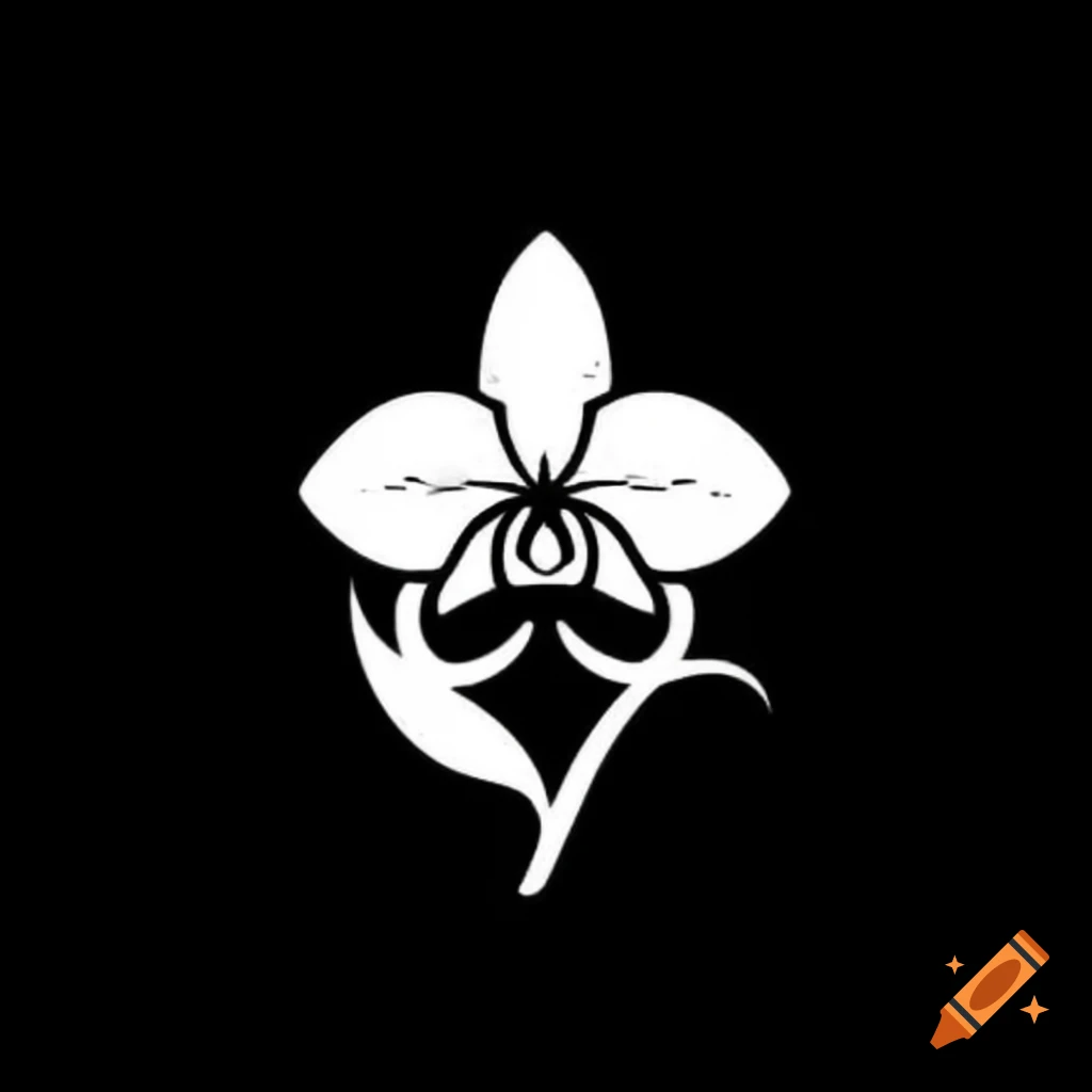 White orchid symbol on black background