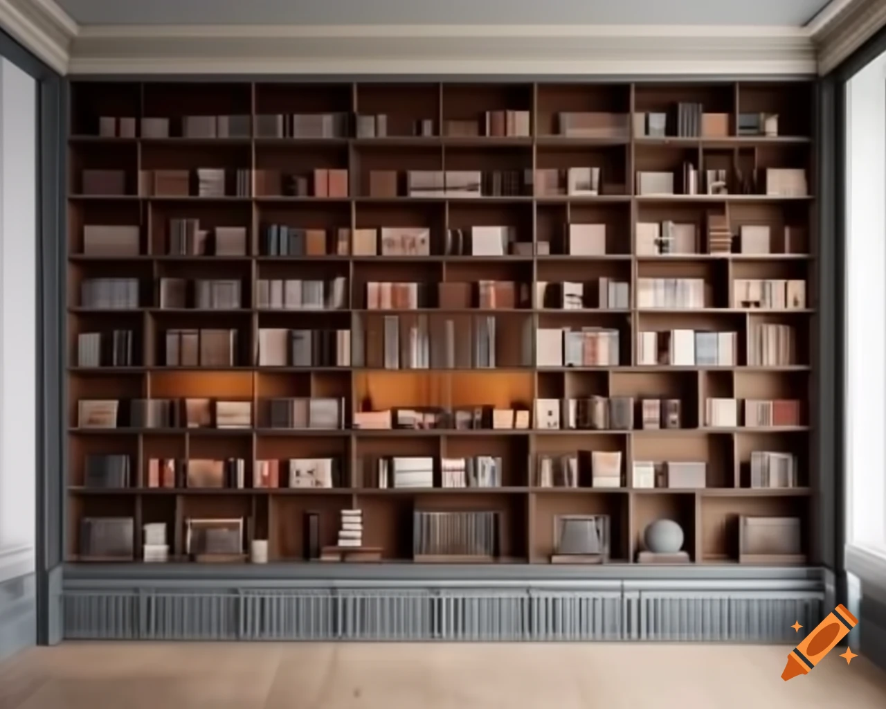 Ultra-realistic modern elegant bookcase with souvenirs from tourist attractions