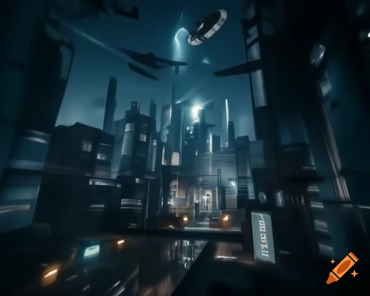 Futuristic cyberpunk cityscape with towering skyscrapers