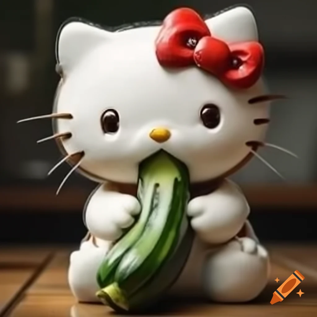 Hello Kitty holding a zucchini