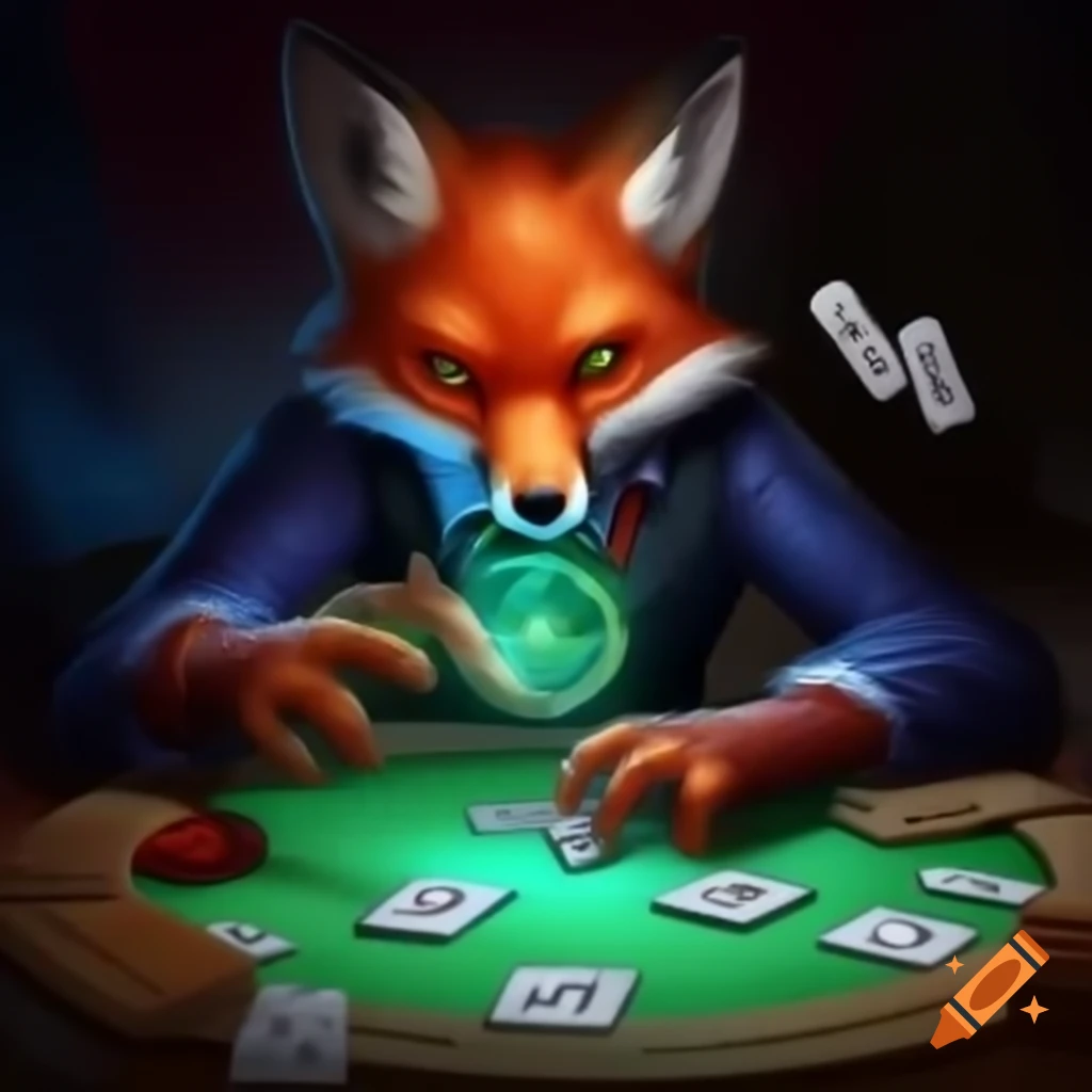 Fox performing magic tricks with playing cards