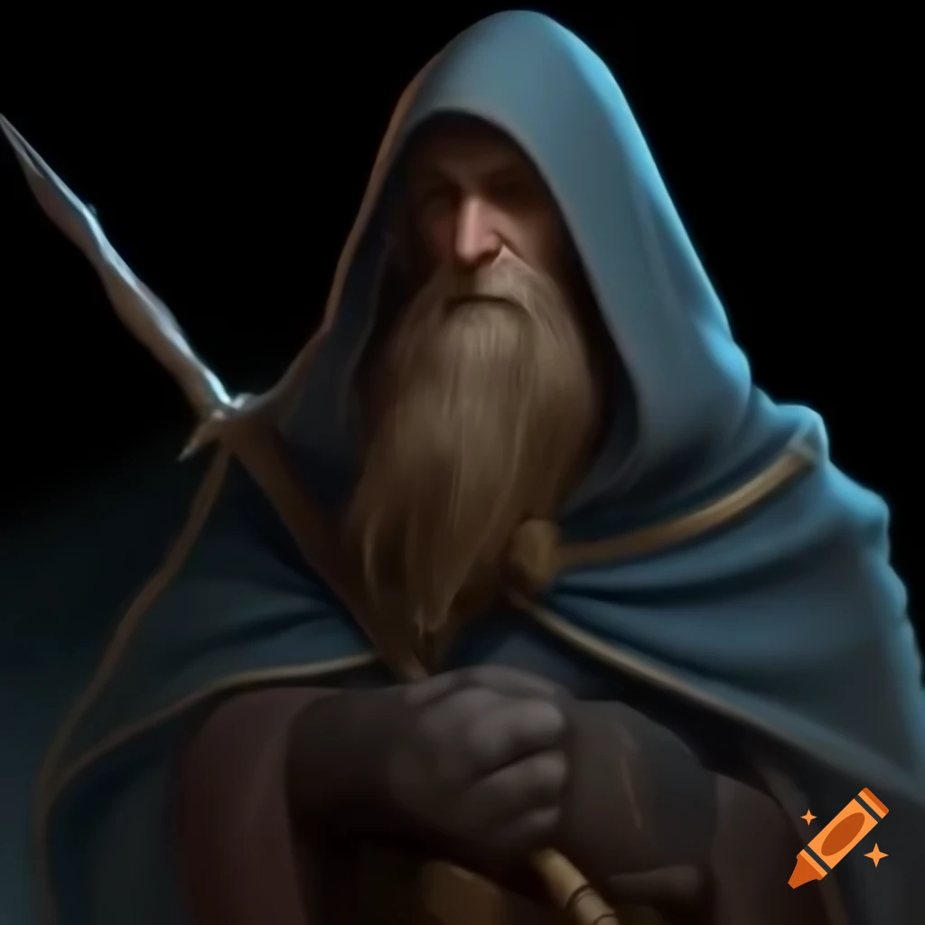 Former sailor turned warlock in navy cloak holding bone spear