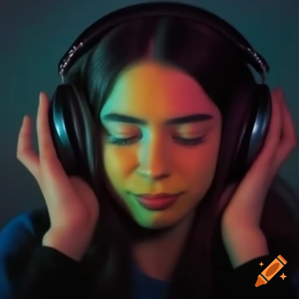 Person with headphones and nostalgic smile, colors symbolizing emotions
