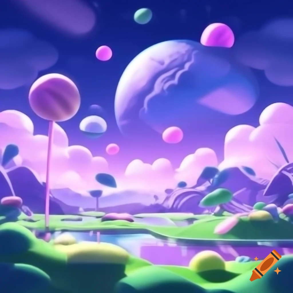 Whimsical alien landscape with cotton-candy pink sky and mint ground