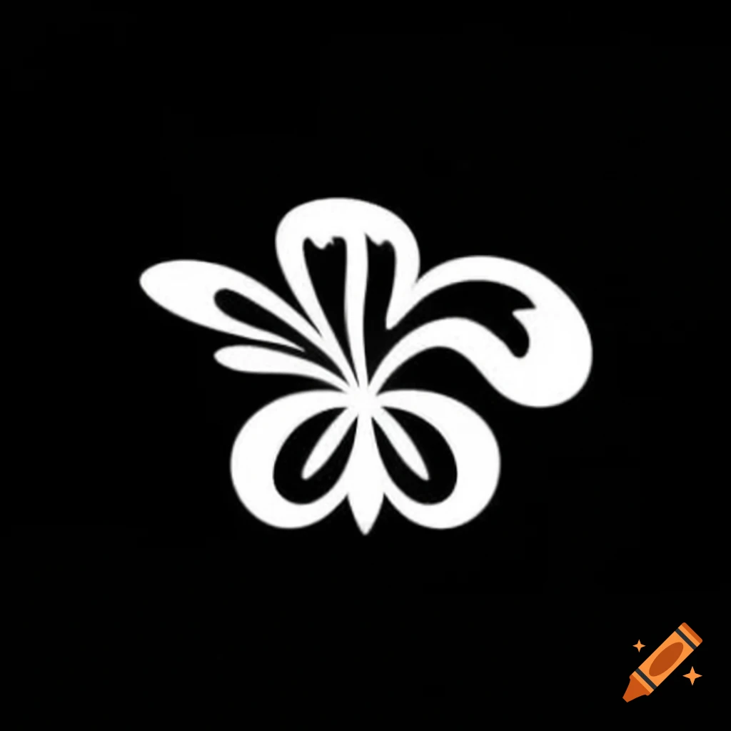 White orchid symbol on black background