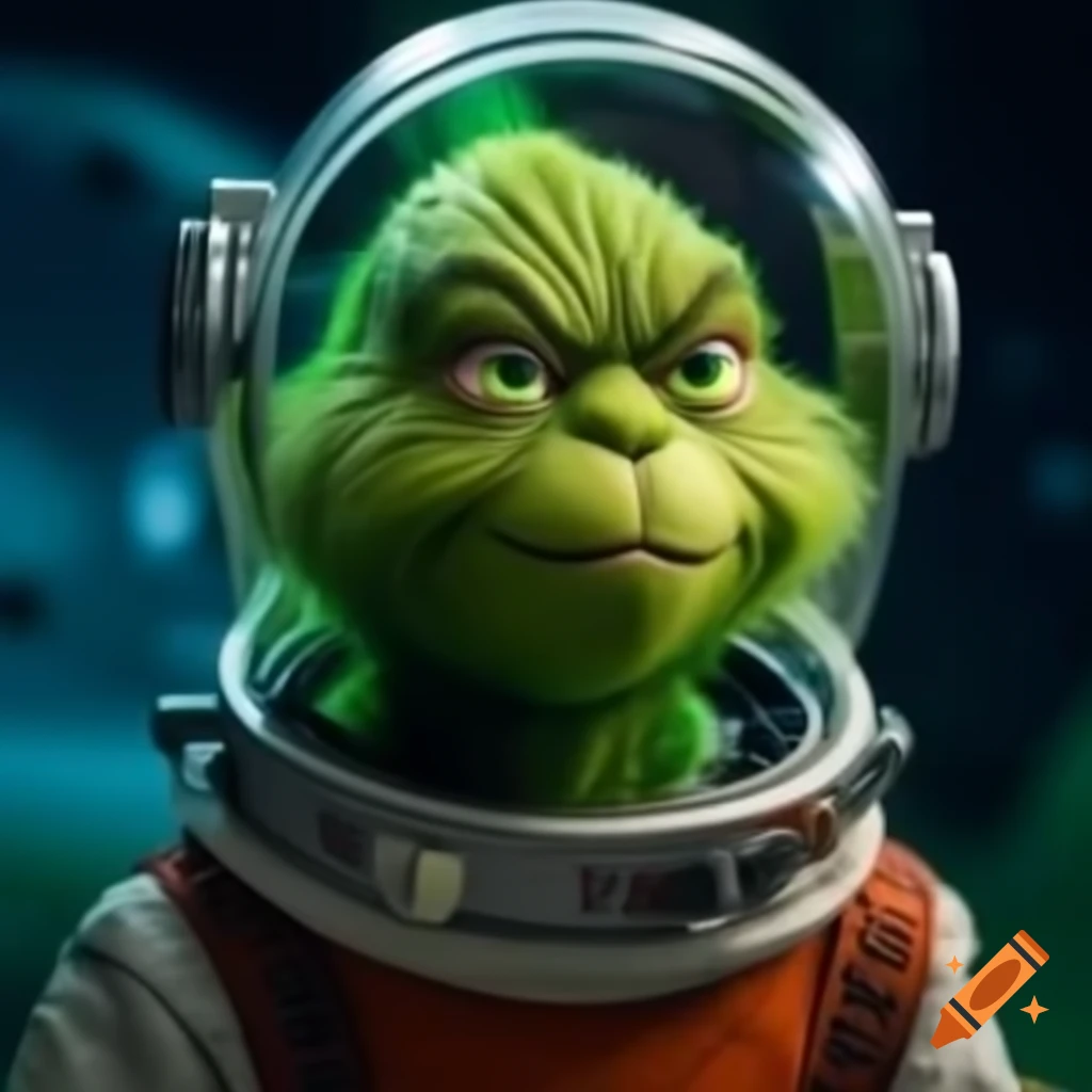 Grinch wearing a spacesuit