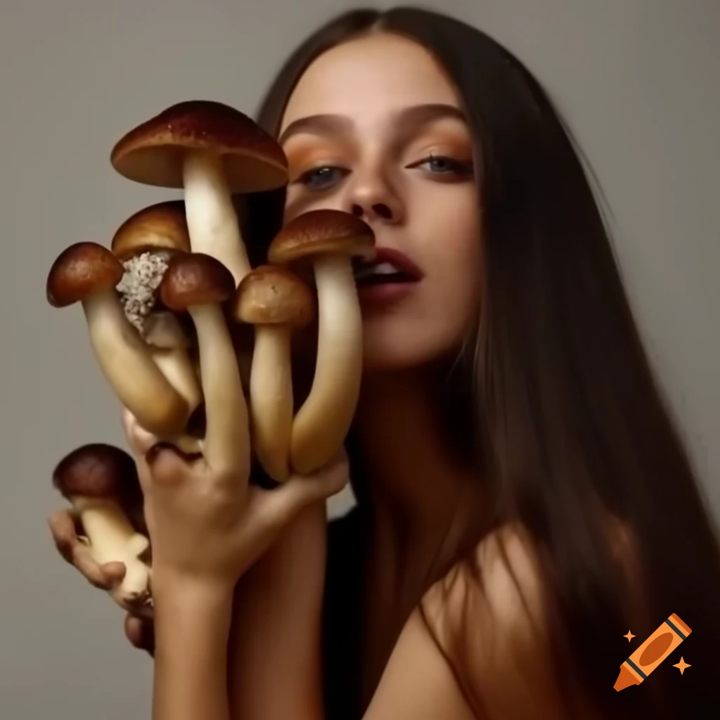 Artistic depiction of an arm with long hair and mushrooms