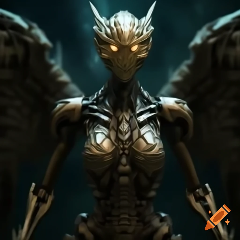 Alien Angel Goddess Queen Adalline in Cosmic Dream War, calmly addressing heroes
