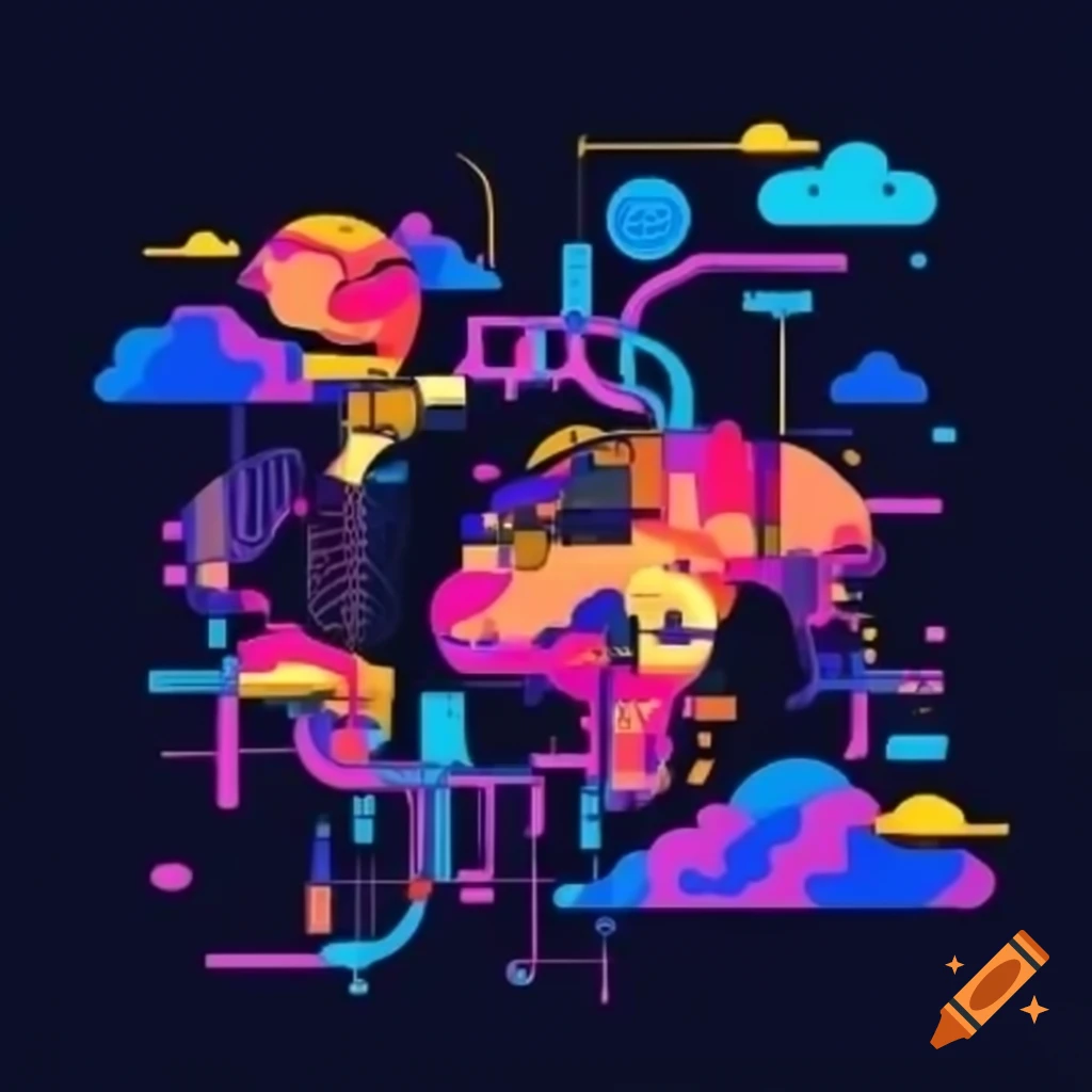 Journey into a vibrant futuristic world with people and technology in pop art style