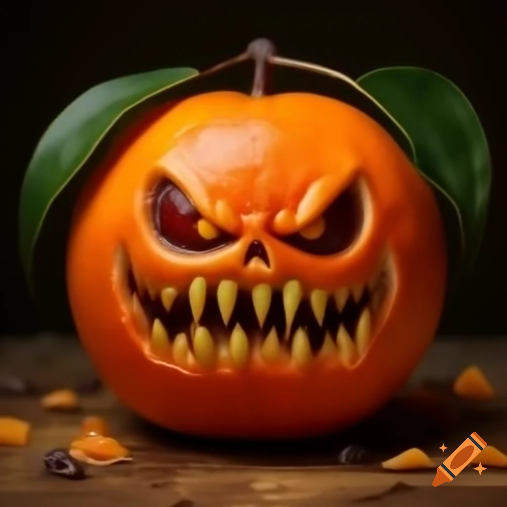 Vibrant orange fruit resembling horror art design