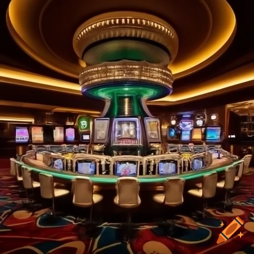 Luxurious casino with gold money, big diamonds, and colorful decorations