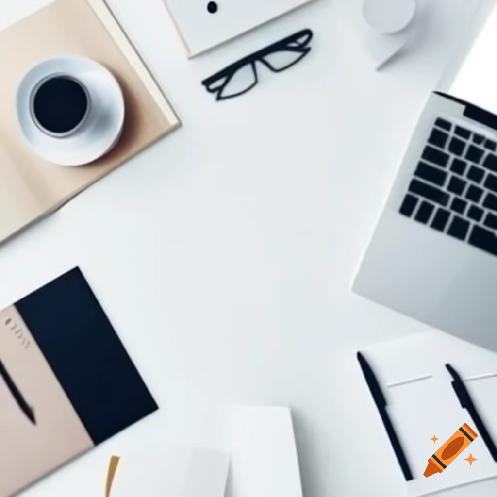 Modern minimalistic desk setup with polished surface, stylish clock, and elegant pens