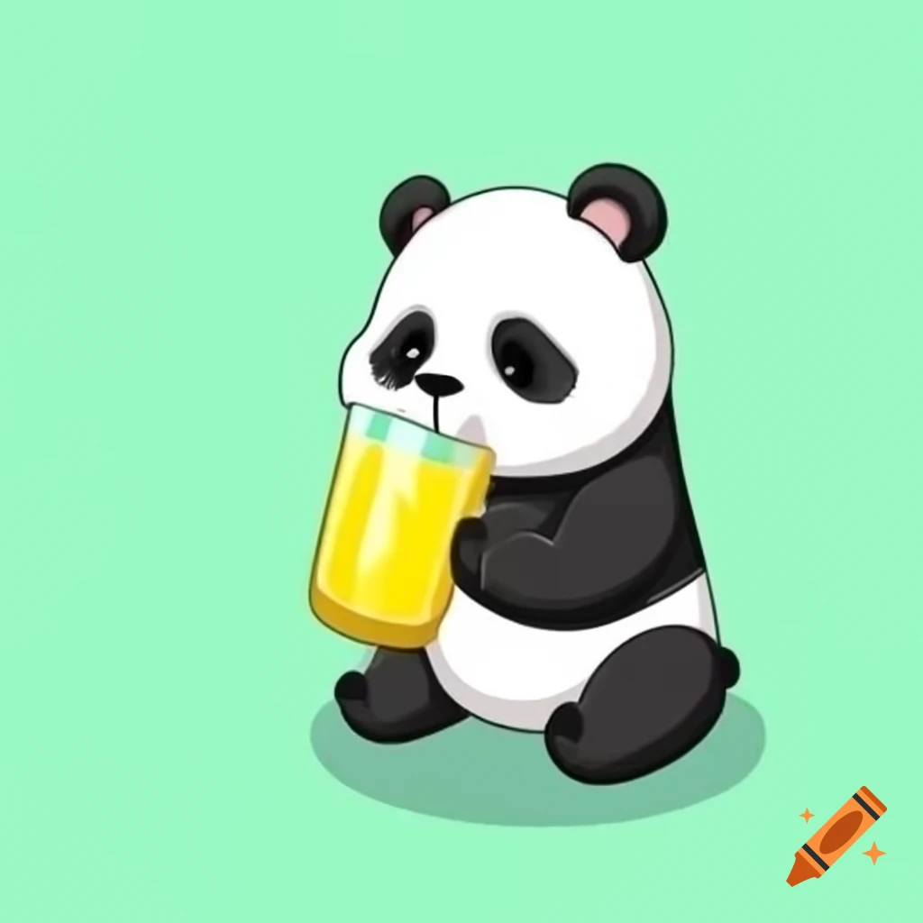 Cartoon art of a panda bear drinking a lemon drink