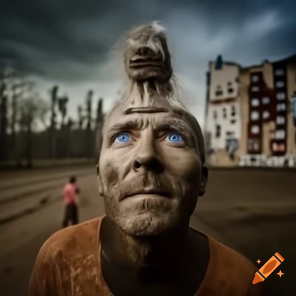 Abstract man made of mud, smoke, and clay in vibrant cinematic scenery
