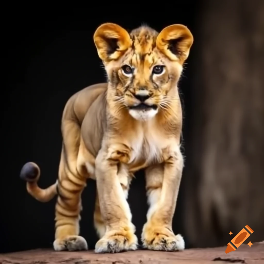 Lion cub standing in 3/4 angle