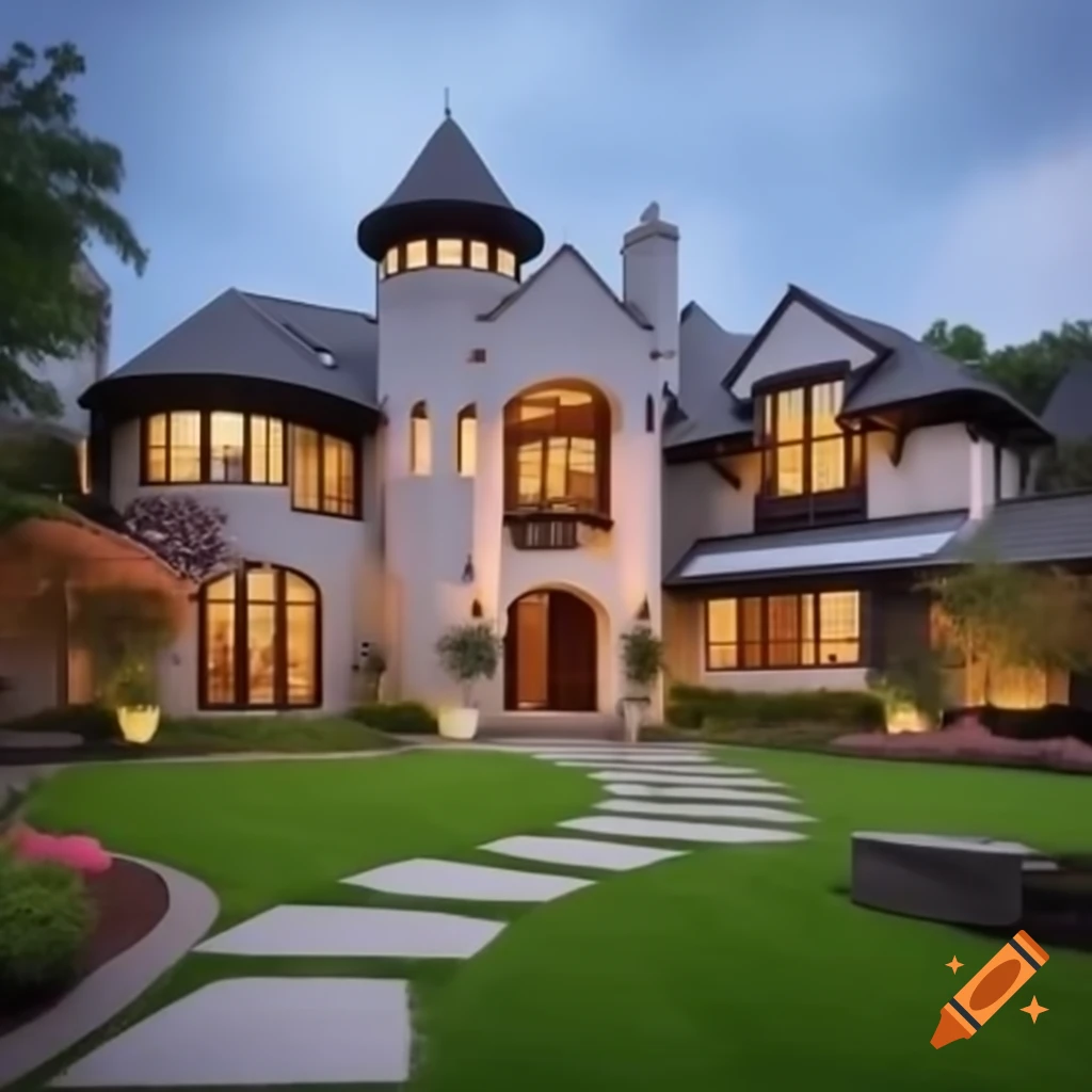 Elegant front yard designs of a giant mansion