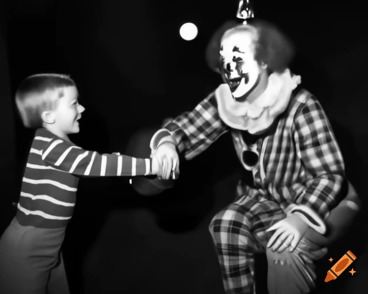 Clown giving balloon to happy child