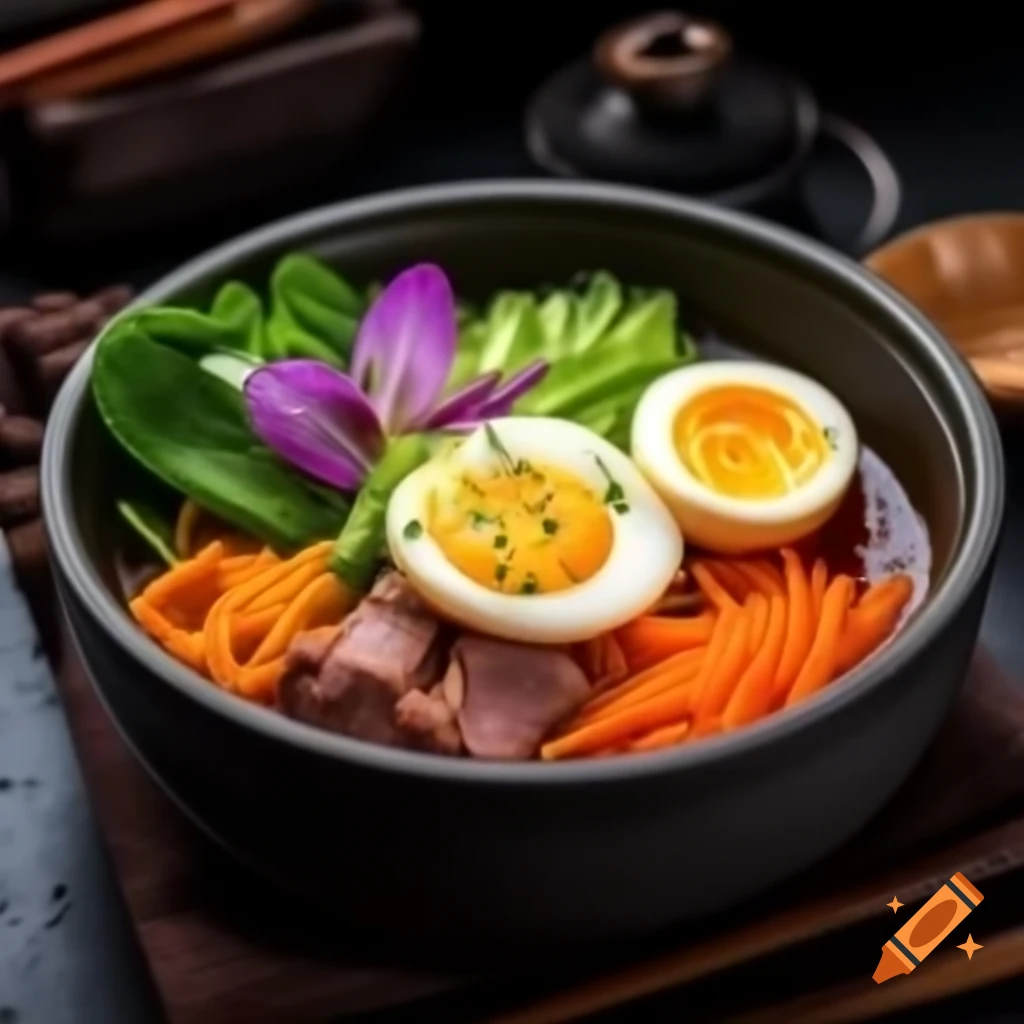 Refined bibimbap with seasonal vegetables, marinated beef, and egg in hot stone bowl