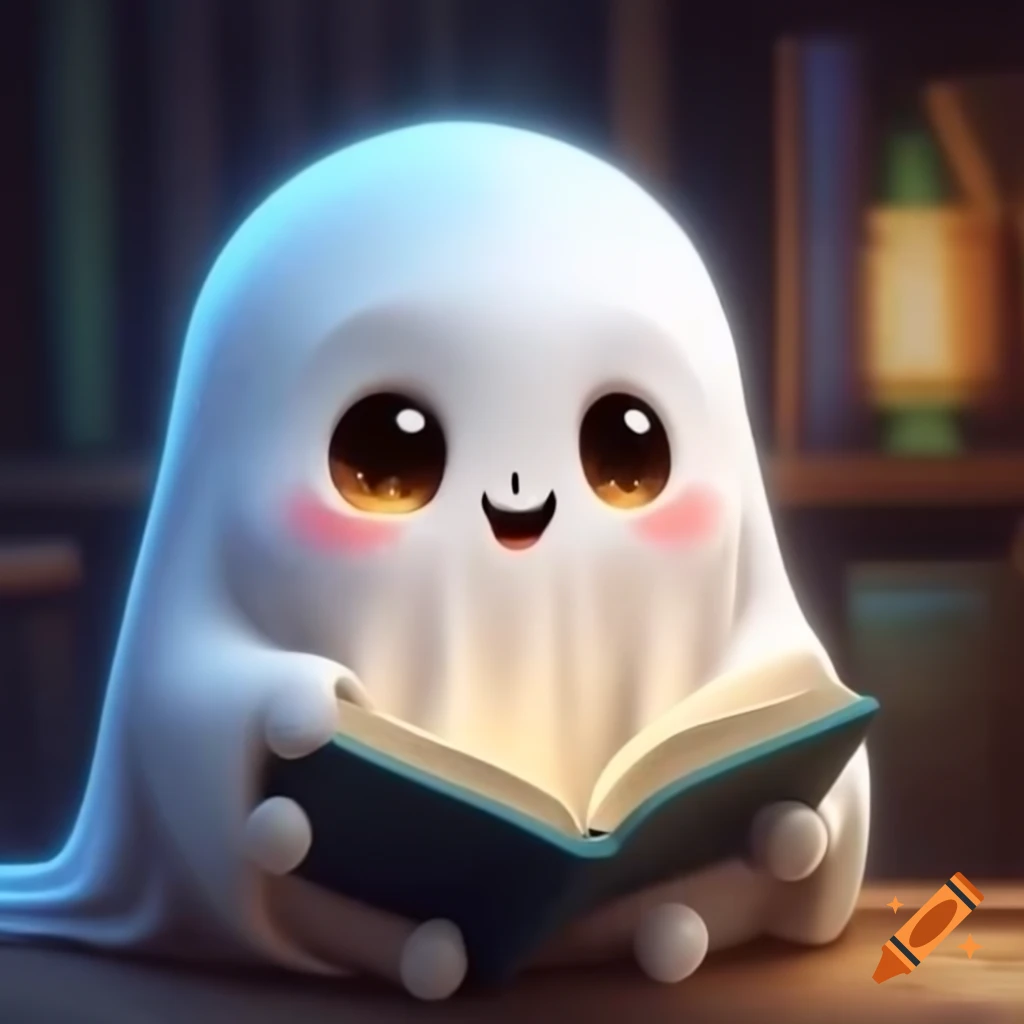 Cute ghost reading a book